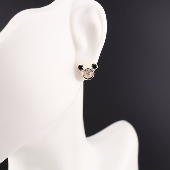 Women's 14k Gold Mickey Mouse Novelty Black CZ Mini Stud Earrings Screw Post *** - Picture 2 of 9